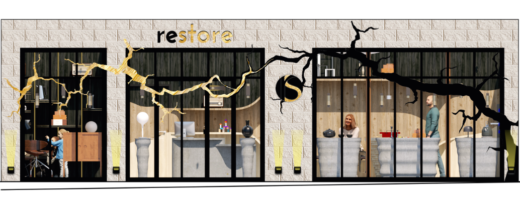 Projet Malraux : le séjour pop et coloré Salle de séjour moderne, famille avec enfants, vue sur la ville, décor coloré et lumineux.